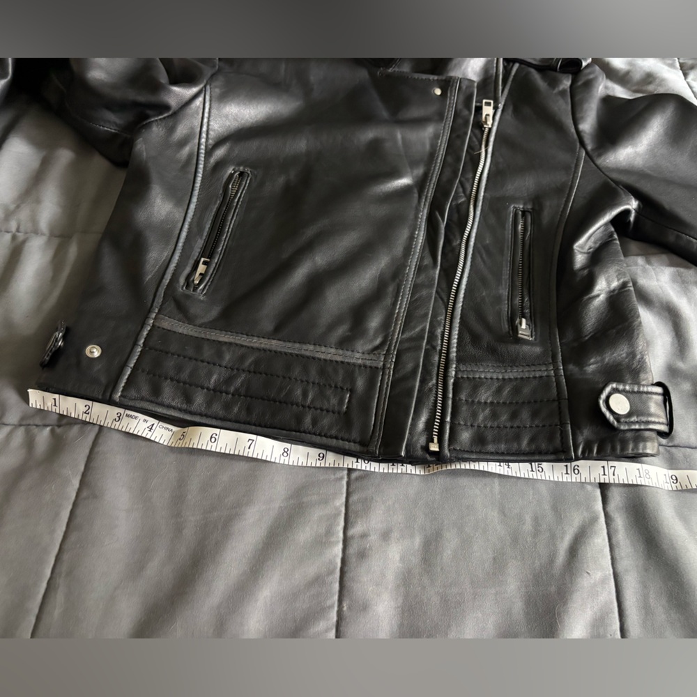 Barneys Original Women's Cropped Black Leather Biker Jacket - Picture 9 of 16